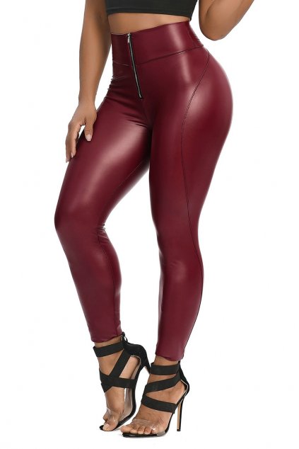 mary zipp leather push up leggings red wine 1