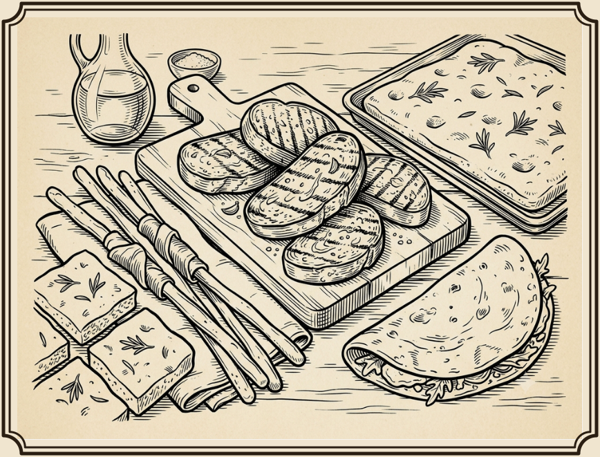 Bruschetta, grissini, piadina — talianske pečivo na snack
