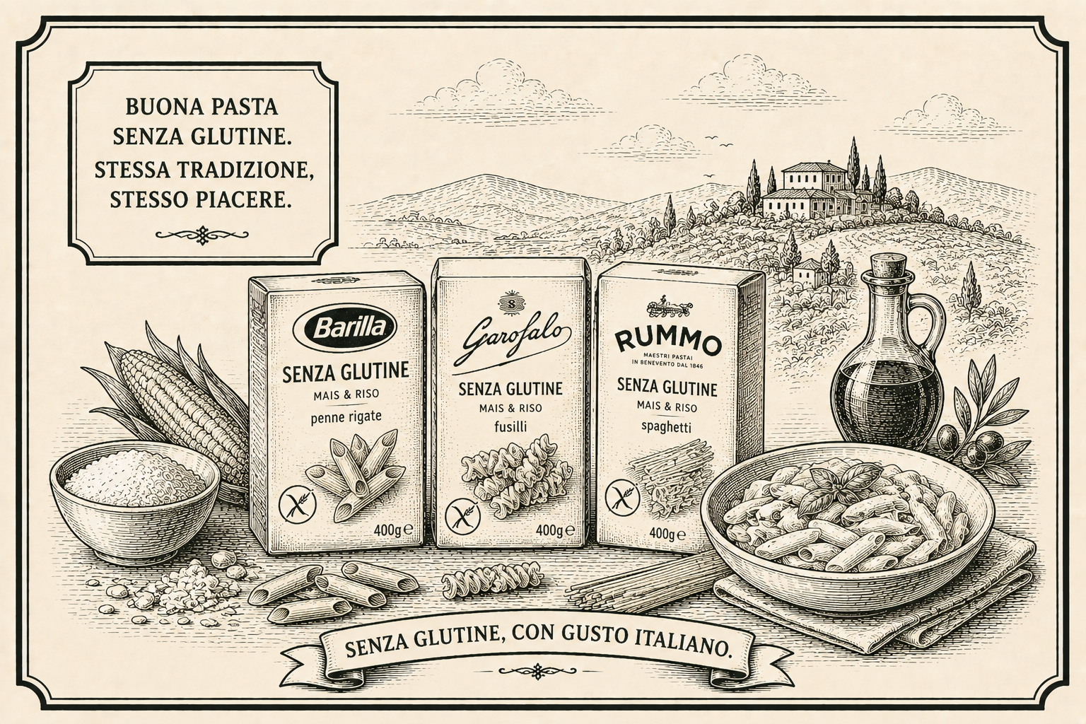 Barilla, Garofalo a Rummo bezlepkové cestoviny na stole