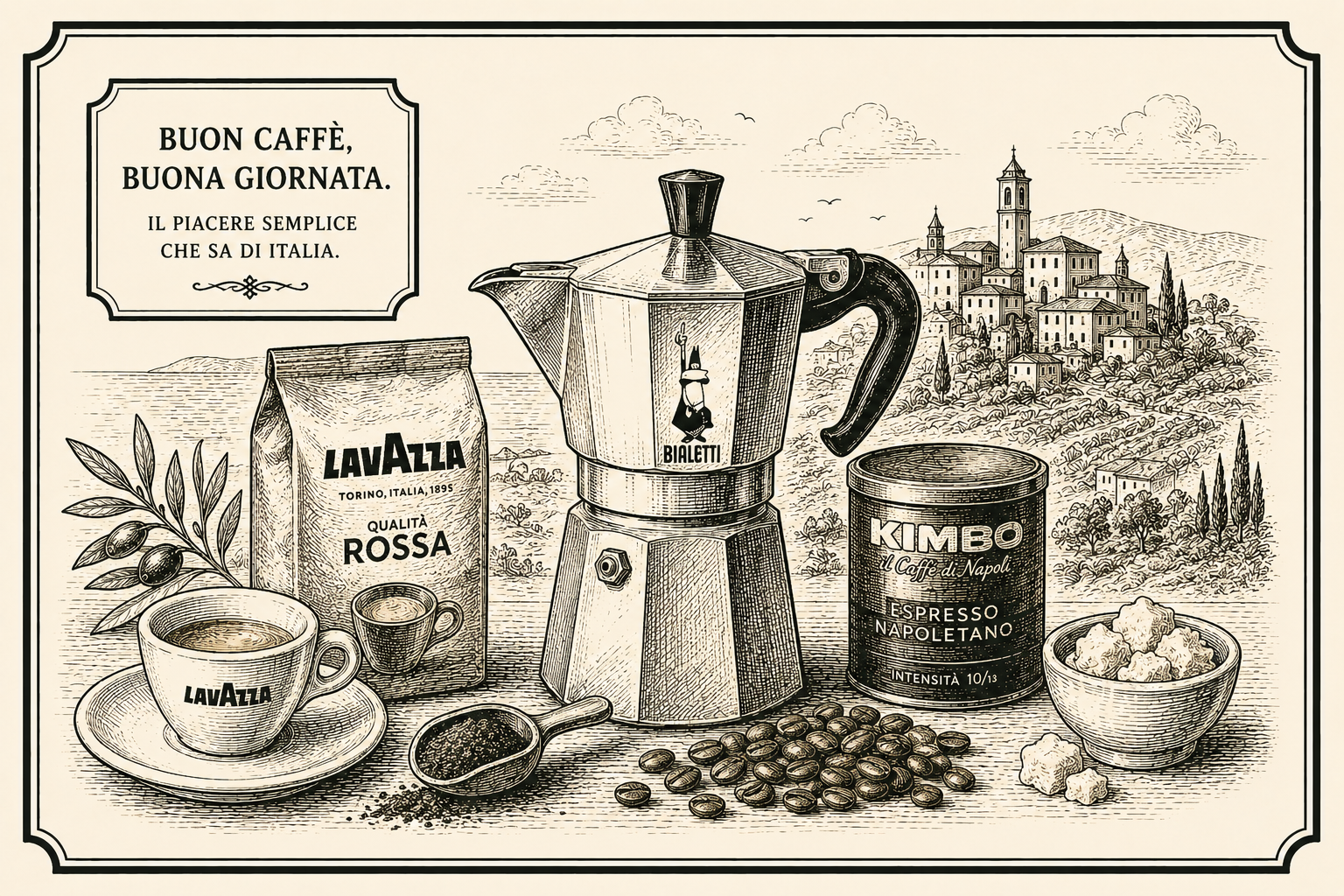 Moka kanvica, Lavazza a Kimbo káva na talianskom pozadí