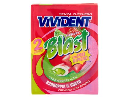 Perfetti Vivident Blast Fruit žuvačky s náplňou jahoda a limetka bez cukru 2x30g