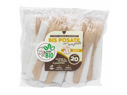 Sada příborů a ubrousků Signor Bio, 20 ks