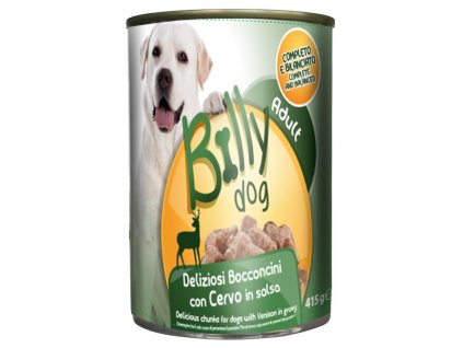 Billy Dog šťavnaté mäsové kúsky pre psov s jelením mäsom v lahodnej omáčke 415g