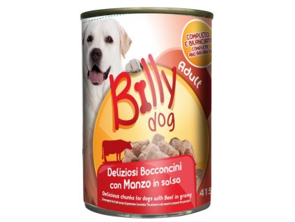 Billy Dog šťavnaté mäsové kúsky pre psov s hovädzím mäsom v lahodnej omáčke 415g