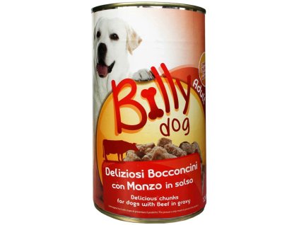 Billy Dog šťavnaté mäsové kúsky pre psov s hovädzím mäsom v lahodnej omáčke 1,24kg