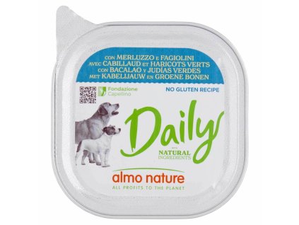 Almo Nature vlhké krmivo pre psov s jemným merlúzom a zelenými fazuľkami 100g