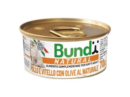 Bundy mokré krmivo pre mačky s kuracím mäsom, teľacinou a olivam 70g