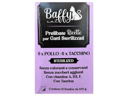 Baffy Cat vyvážené krmivo s kuracím a morčacím mäsom 100g-12ks