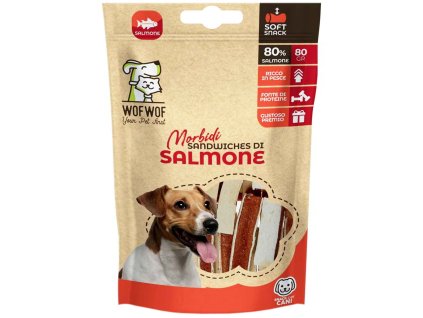 Wof Wof mäkké sendvičové maškrty s lososom pre psov 80g