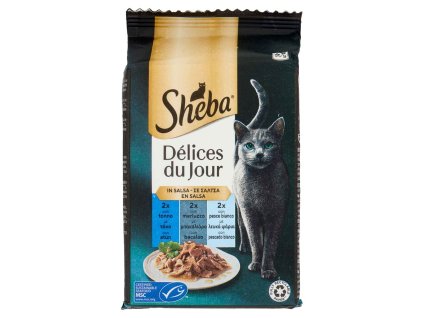 Sheba vlhké krmivo pre mačky s kombináciou tuniaka a tresky v lahodnej omáčke 50g-6ks