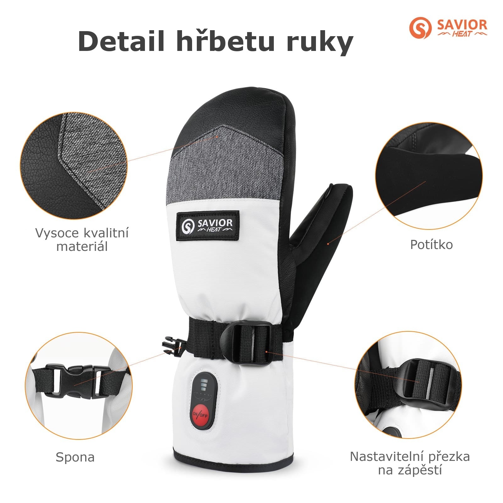 Vyhřívané palčáky SAVIOR 2.0 – detail hřbetu ruky