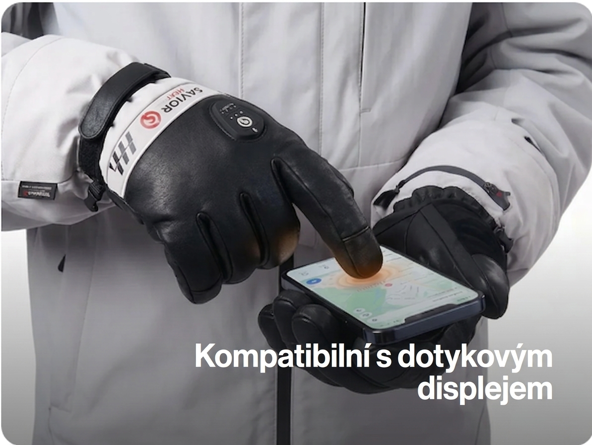 Ovládání dotykového telefonu v prémiových vyhřívaných lyžařských rukavicích SAVIOR