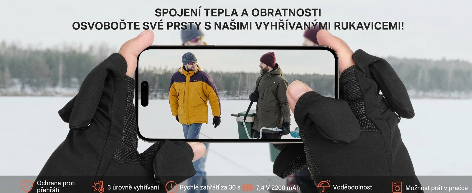 Ovládání telefonu ve vyhřívaných rukavicích SAVIOR s odklopnými prsty