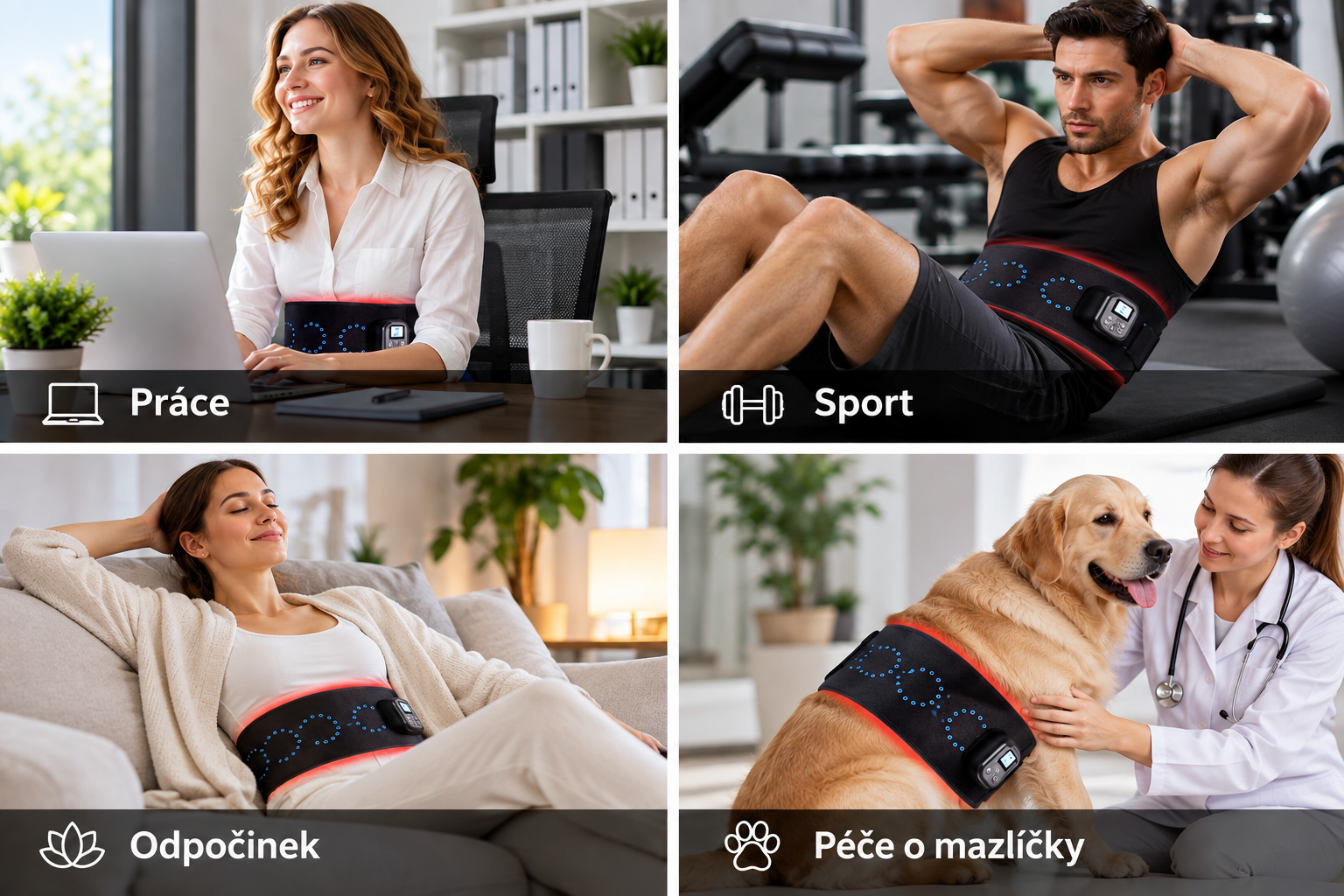 Možnosti použití ILWYRED BackTherapy – práce, sport, odpočinek a péče o domácí mazlíčky