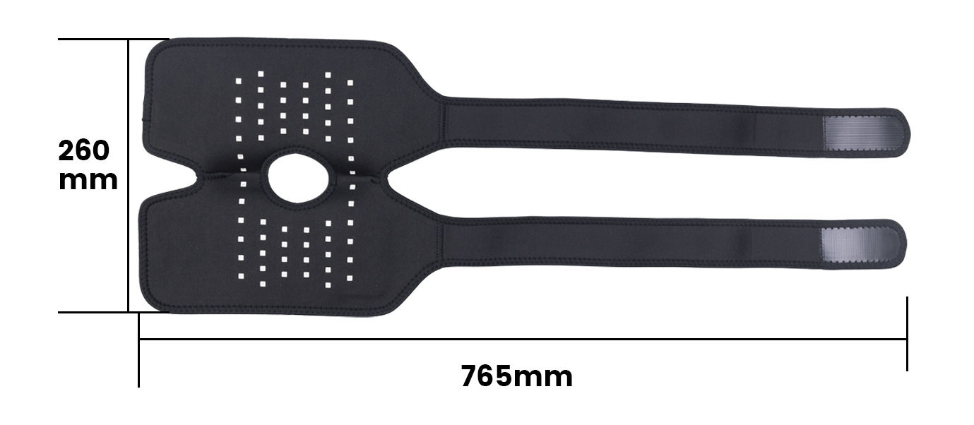 Rozměry LED ortézy ILWYRED KneeTherapy 765 × 260 mm