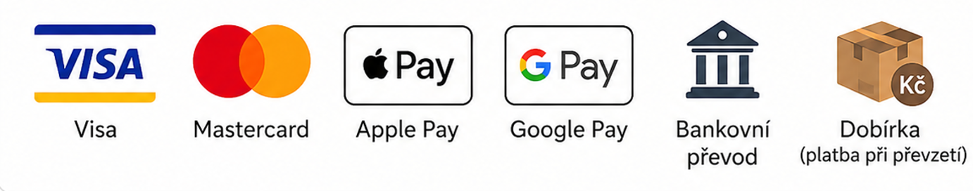 Platba kartou Visa a Mastercard, Apple Pay, Google Pay, bankovním převodem nebo na dobírku
