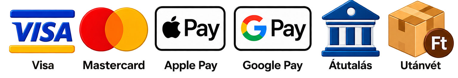 Fizetés Visa és Mastercard bankkártyával, Apple Payjel, Google Payjel, banki átutalással vagy utánvéttel