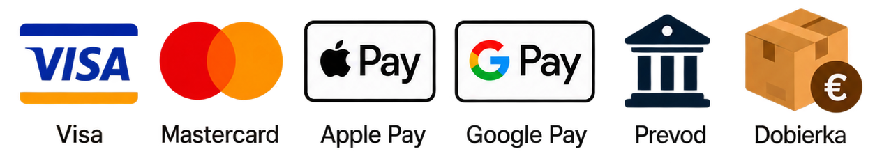 Platba kartou Visa a Mastercard, Apple Pay, Google Pay, bankovým prevodom alebo na dobierku