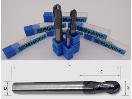 Ball Nose End Mills for Steel 2 Flutes HRC50 R6-12D-24C-75L