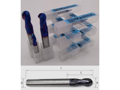 Ball Nose End Mills for Steel 2 Flutes HRC70 R3-6D-12C-50L