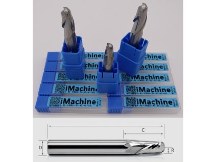 Ball Nose End Mills for ALU 2 Flutes HRC50 R0.75-4D-3C-50L