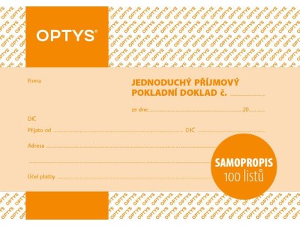 Příjmový doklad jednoduchý, A6, 100 listů, Samopropis  Katalogové číslo: 110018       EAN: 8590384130209
