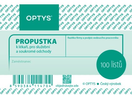 Propustka A7, 100 listů  Katalogové číslo: 110025   EAN: 8590384114704