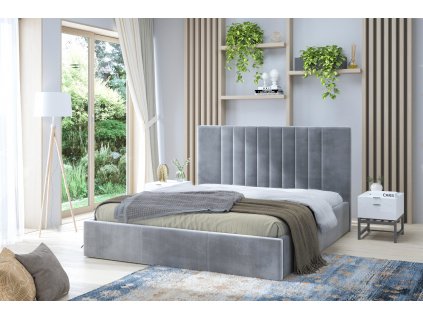 lozko tapicerowane rimo 160x200 cm z pojemnikiem welurowe szare.1