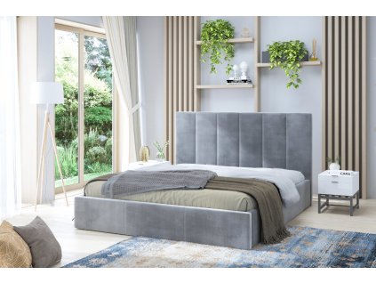 lozko tapicerowane simple 160x200 cm z pojemnikiem welurowe szare (5)