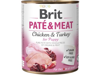 Konzerva BRIT Paté & Meat kuře a krůta pro štěňata 800g