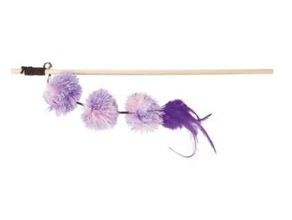 Vábnička/prut s pompon míčky a peřím, 40cm
