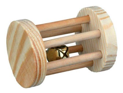 Dřevěný váleček s rolničkou, hračka pro morče, králíka 5 x 7 cm