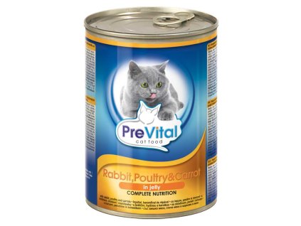 PreVital kočka králíčí, drůbeží s mrkví v želé, kousky 415 g