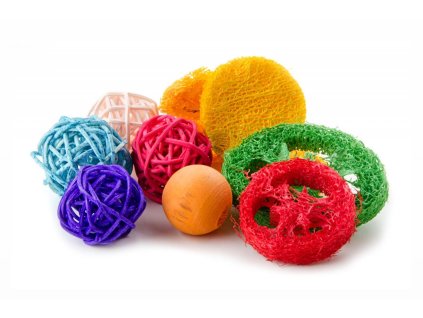 Ratanové koule, dřevěná kulička a lufa houba 4–8,5 cm