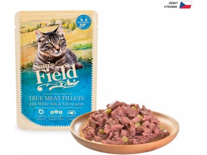 Sams Field True Meat Fillets with White Fish & Green Peas, kapsička pro kočky 85 g