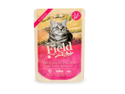 Sams Field True Meat Fillets with Turkey & Broccoli for Kittens, kapsička pro kočky 85 g (Sam's Field)