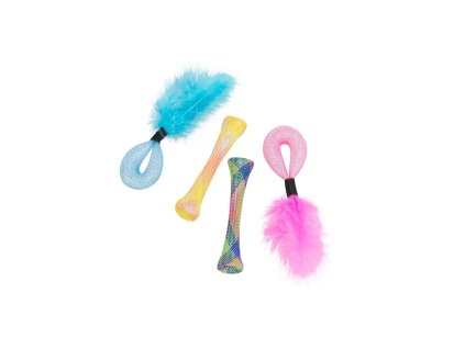 Set 4ks trubiček s peřím, hračka pro kočky, 15 cm