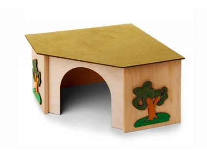 Dřevěný domek pro králíky 27×27×15 cm, rohový domek z překližky