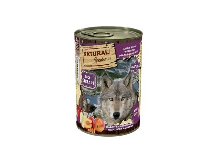 Natural Greatness králík, kachna, jablka, broskve, konzerva pro psy 400 g
