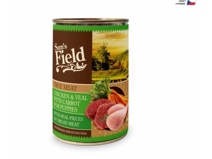 Sam's Field True Chicken & Veal Meat with Carrot for Puppies, superprémiová konzerva, 400 g