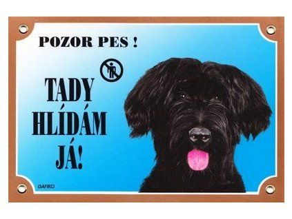 Barevná cedulka Pozor pes, Briard černý