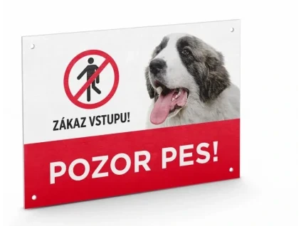 Cedule na vrata "POZOR PES", zákaz vstupu!