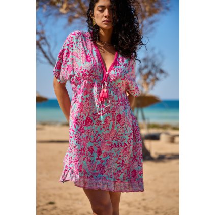 last queen robe mi longue a imprime dorure avec serrage a la taille1 pink 1