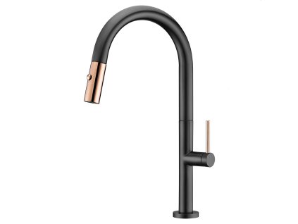 imex samoa kuchynska baterie s vytahovaci sprskou cerna matna ruzove zlato