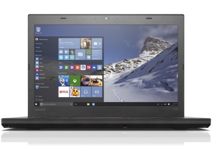 Lenovo ThinkPad T460 – 14'' repasovaný pracovní notebook s Full HD displejem, ikonickým černým designem a systémem Windows 10 na obrazovce.