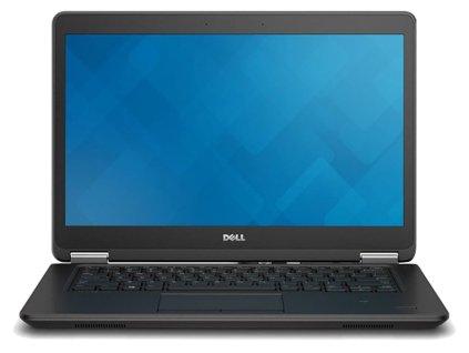 Dell Latitude E7450 – 14'' repasovaný notebook ve stavu B, s matným HD displejem, odolným černým šasi a čistým modrým pozadím na obrazovce. 