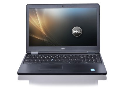 Repasovaný Dell Latitude E5550 – otevřený notebook s matným 15,6″ displejem, numerickou klávesnicí a odolným firemním tělem, focený čelně