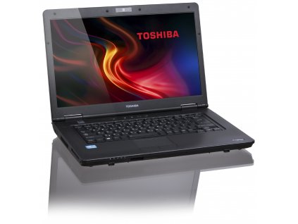 Repasovaný Toshiba Satellite B552 – zavřený notebook z horního pohledu s černým víkem a logem Toshiba
