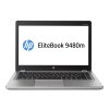 HP EliteBook Folio 9480m – tenký 14'' repasovaný ultrabook s hliníkovým tělem, chiclet klávesnicí a logem modelu zobrazeným na displeji.