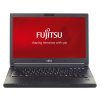 Fujitsu LifeBook A573/G – 15,6'' repasovaný notebook s Full HD displejem, klasickým černým designem a červeným pozadím s logem Fujitsu na obrazovce. 